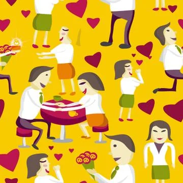 Seamless pattern Flat  vector illustration. Lovers man and woman Stock Illustration