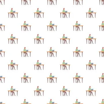Seamless pattern of flat working woman at desk Stock Illustration