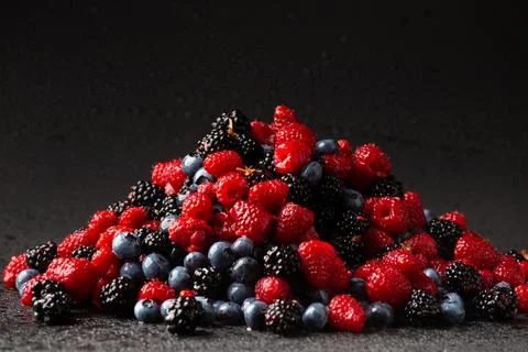 Seamless pattern with Flatley raspberry blackberry and blueberry. Stock Photos