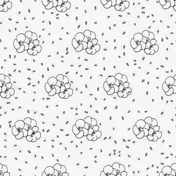 Seamless pattern with flax plant seeds and flowers. Stock Illustration