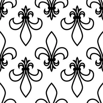 Seamless pattern. Fleur de lis. Linear graphics. Geometric symmetrical drawin Stock Illustration