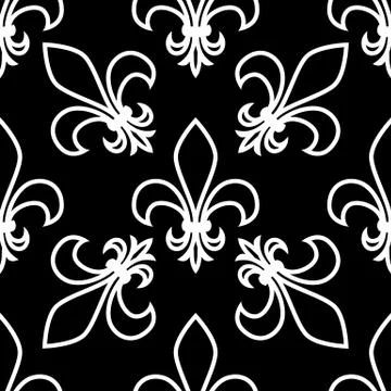Seamless pattern. Fleur de lis. Linear graphics. Geometric symmetrical drawin Stock Illustration