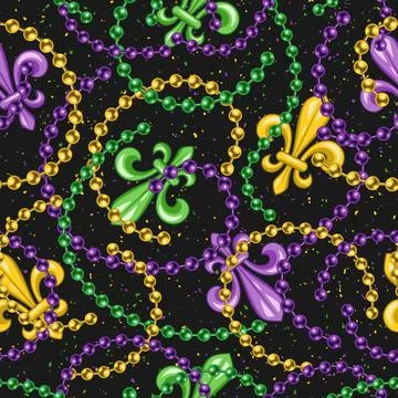 Seamless pattern with fleur de lis, strings of beads. Mardi gras carnival des Stock Illustration