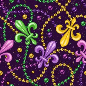 Seamless pattern with fleur de lis, strings of beads. Stock Illustration