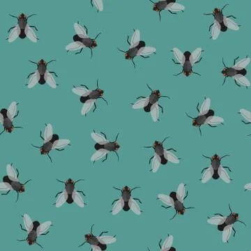 Seamless pattern with flies Stock Illustration