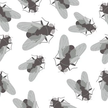 Seamless pattern with flies on white background Stock Illustration