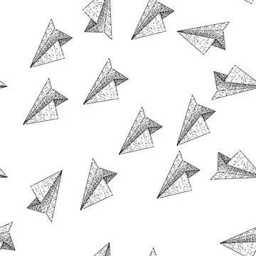Seamless pattern flight paper plane sketch hand drawn black Stock Illustration