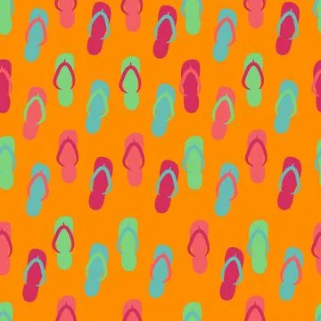 Seamless pattern with flip flops. Bright orange and green colored slippers .. Stock Illustration