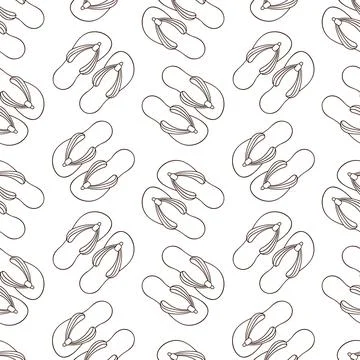 Seamless pattern of flip flops in line art style. Perfect for summer beachwear Stock Illustration