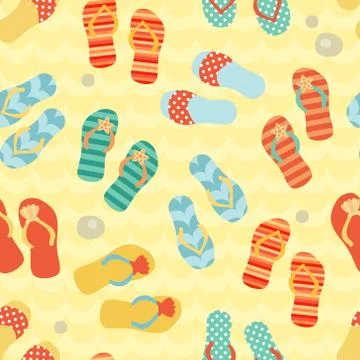 Seamless pattern with flip flops on a sand Stock Illustration