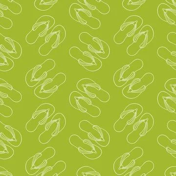 Seamless pattern with flip flops summer shoes in line art style. Slippers design Stock Illustration