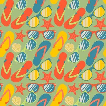 Seamless pattern with flip flops, sunglasses and starfish Seamless pattern... Foto stock