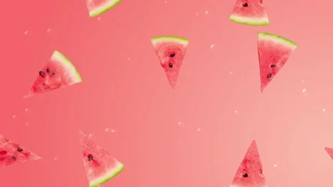 Seamless Pattern of Floating Watermelon Slices on a Pink Background Видео 334708199