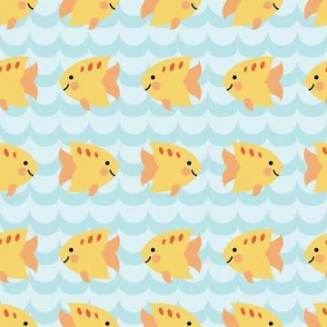 Seamless pattern with flock of cute cartoon smiling fishes Illustrazione stock
