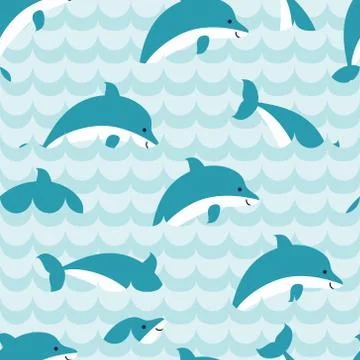 Seamless pattern with flock of dolphins Illustrazione stock