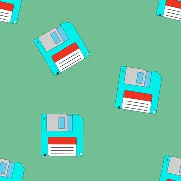 Seamless pattern with floppy disk or diskette retro electronic storage device 스톡 일러스트