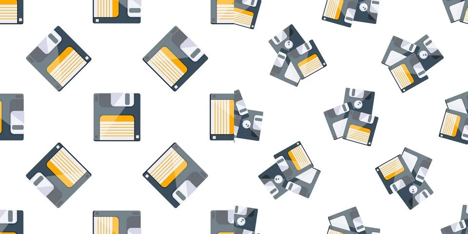 Seamless pattern of floppy disks representing saving data and obsolete Stock Illustration