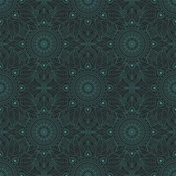 Seamless pattern in floral and abstract designs with dark color palette Stock Illustration
