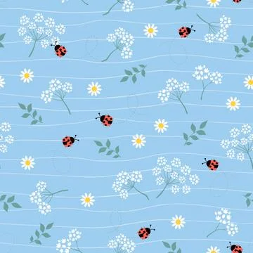Seamless pattern with floral and ladybugs on spring garden Illustrazione stock