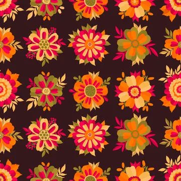 Seamless pattern floral background.Botanical plant repeat motif.Beautiful flower Stock Illustration
