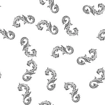 Seamless pattern floral baroque victorian border sketch hand drawn black Stock Illustration