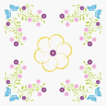 Seamless pattern floral, blue butterfly Stock Illustration