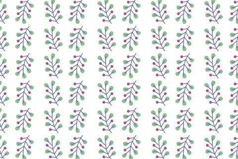 Seamless Pattern of Floral Branches with Berries on White Background Texture Stock Illustration