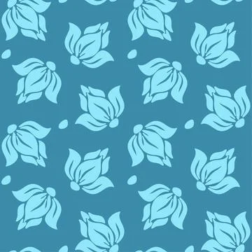 Seamless pattern of floral buds with petals  in light blue muted background Stock Illustration