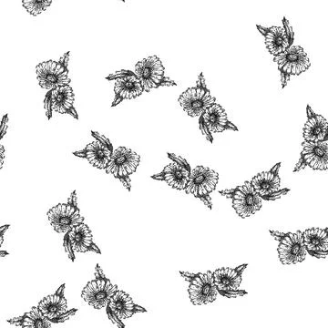Seamless pattern floral daisy flower sketch hand drawn Stock Illustration