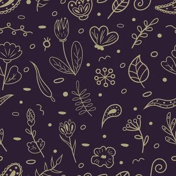 Seamless pattern with floral doodle elements Stock Illustration