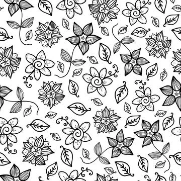 Seamless pattern with floral doodles Stock Illustration