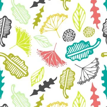 Seamless pattern with floral elements and leaves.  Vector abstract background Stock Illustration