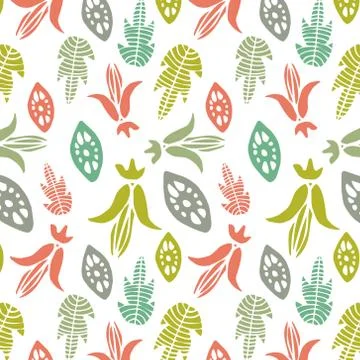 Seamless pattern with floral elements and leaves.  Vector abstract background Stock Illustration