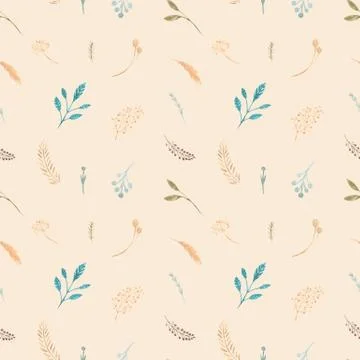 Seamless pattern of floral elements on a beige background. Watercolor hand Stockillustratie