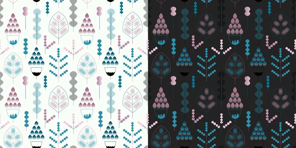 Seamless pattern with floral elements. Fantasy plants and leaves vector backg Stock Illustration