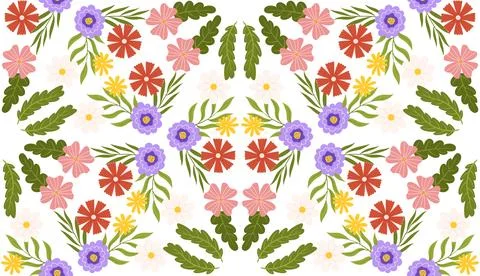 Seamless pattern with floral elements. Kaleidoscope effect Botanical inspired Stock Illustration