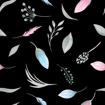 Seamless pattern of floral elements Pink and blue tulips, spring greenery Stock Illustration