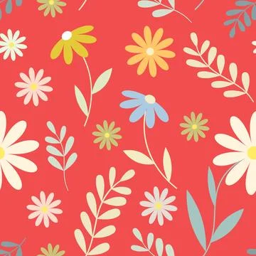 Seamless Pattern Floral Elements, Spring and Summer Flower Mix Ilustración de archivo