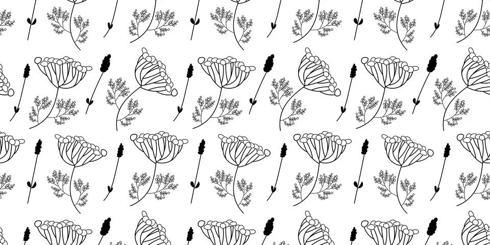 Seamless pattern with floral elements. Vector pattern with branches. Black .. Illustrazione stock