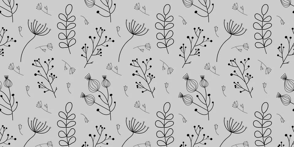 Seamless pattern with floral elements. Vector pattern with branches. Grey b.. Stockillustratie
