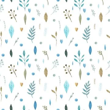 Seamless pattern of floral elements on a white background. Watercolor hand 库存插图