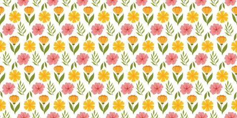 Seamless pattern with floral elements.Botanical inspired repeated fabric or Stock Illustration