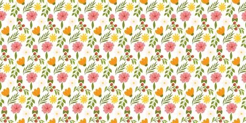 Seamless pattern with floral elements.Botanical inspired repeated fabric or.. Stock Illustration