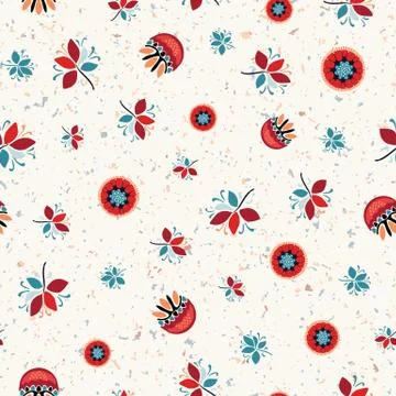 Seamless pattern floral ethnic bloom motif persian style. Hand drawn folk art Stock Illustration
