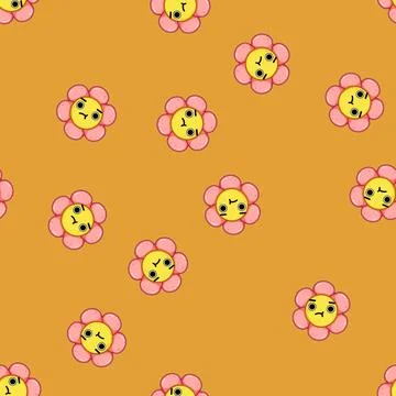 Seamless pattern floral flower character cartoon vector Stock Illustration