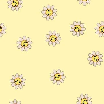 Seamless pattern floral flower face cartoon vector Stock Illustration