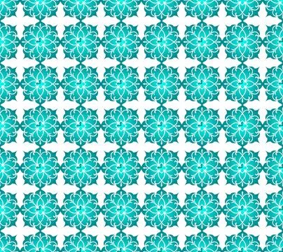 Seamless pattern with floral geometric tile design in teal blue color for d.. Stock Illustration