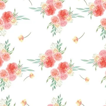 Seamless pattern floral lush watercolour style vintage textile, flowers aquar Stock Illustration
