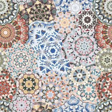Seamless pattern with floral mandala. Stock Illustration