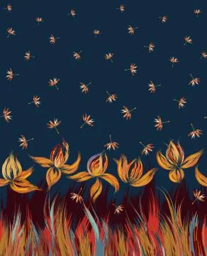 Seamless pattern with floral ornament, irises in a grunge style on white Stock Illustration